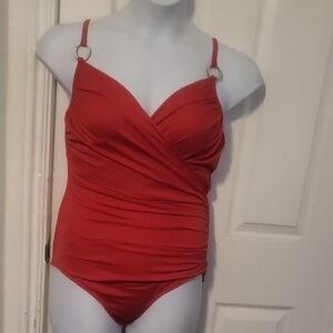 Avenue Red Swimsuit with Ring Accents